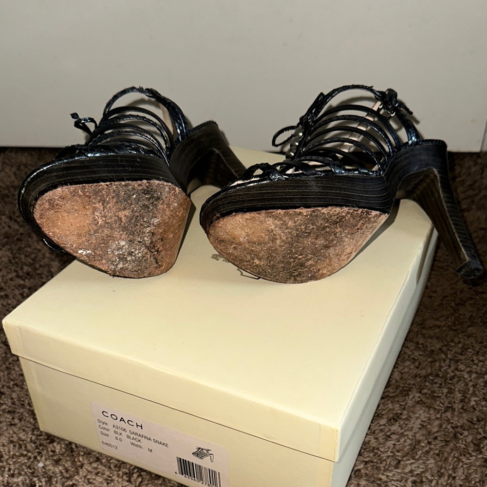 Coach Black Strappy Heels with Stud Accents - Picture 4 of 4